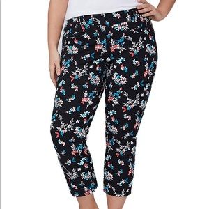 Lane Bryant Black Floral Allie Slim Crop Pants